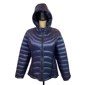 Andrew Marc Down Puffer Coat Hood Metallic Blue Large